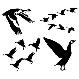 Goose Decal 4 Pack: Detailed Goose Flying, Waterfowl Geese Flying V Formation, Canadian Geese Landing, Goose Flapping Wings (Black, Large ~5")