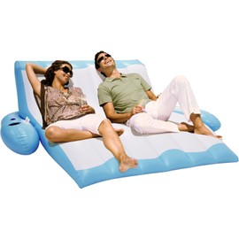 4E's Novelty Two Person Inflatable Pool Recliner Adult Pool Lounger Float with Cup Holder - Heavy Duty Lounger for Adults Floating Recliner Blow Up Floaties Water Floaty Lake Beach Tanning Float