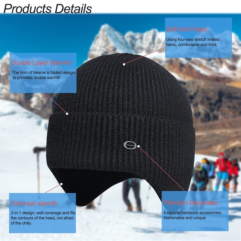 Winter Beanie Hats for Men Outdoor Stretchy Knit Ski Caps