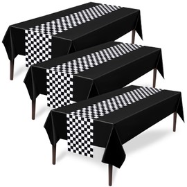 Tallew 6 Pcs Checkered Car Party Supplies Disposable Tablecloth Plastic Table Cover Black and White Checkered Race Table Runner for Racing Birthday Party Decor Favor Supplies (Black)