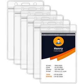 6 Pack ID Badge Holder - Vertical Badge Holder, 2.25" x 3.5" Clear Cards Holders for Lanyard, Plastic Sealable Waterproof, Name Tag Holder for Nurses, Office, and School