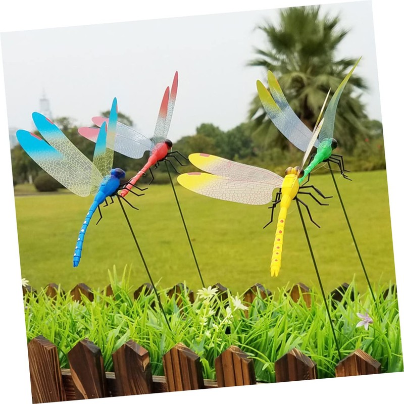 Kisangel Spring Bed Fake Dragonfly Stake Decor 20pcs Dragonfly Garden
