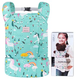 Bebamour Baby Doll Carrier for Kids Baby Doll Accesorries Storage Bag Backpack Stuffed Toys Carrier Doll Baby Carrier, Green Unicorn