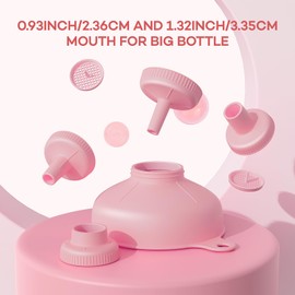 Pisol Wide Mouth Versatile Funnel, Canning Funnels for Kitchen Use, Food Grade Plastic Cooking Funnel Set with 4 Size Spouts and 2 Strainers for Filling Different Bottles and Bags, Pink