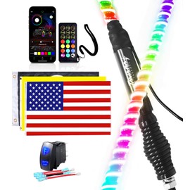 Tavaray 1PC 3FT COB LED Whip Light with App & Remote Control, Whip Light for Side by Side with DIY Patterns, RGB Chasing Lighted for UTV, ATV, Polaris, RZR, Can-Am, SXS Truck