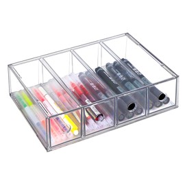 SUPAWAY Desk Organiser with 4 Drawers, Transparent Drawer Box, Drawer Organiser, Stackable Storage Box with Removable Drawer for Stationery, Mark, Office, Sunglasses
