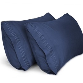 Lirex Pillow Cases (2 Pack), 1800 Thread Count Embroidered Queen Size Soft Brushed Microfiber Pillowcases, Machine Washable Wrinkle Free Breathable, Blue, Queen (50x75 cm)