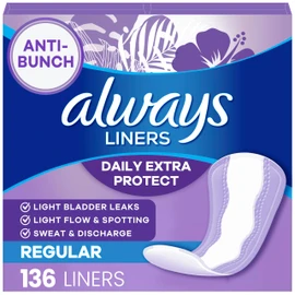 Always Daily Extra Protect Liners, Regular Length, Unscented Panty Liners, 136 Count