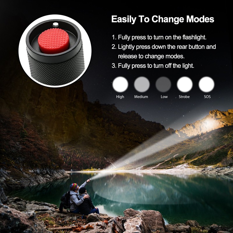 LETMY LED Tactical Flashlight S2000 [4 Pack] - High Lumens,