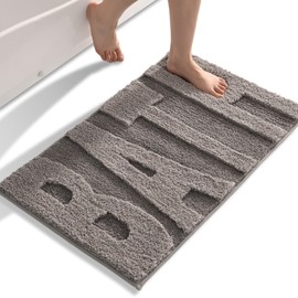 Gray Bathroom Rugs Cute Bath Mats for Bathroom Non Slip Colorful Floor Mat, Thick Soft Shaggy Bath Rug Aesthetic Bathroom Deocr, Super Absorbent Bathmat Machine Washable Carpet for Shower, 16 x 24