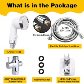 Dog Shower Attachment, Pet Shower Sprayer for Pet Bathing and Dog Washing, Including Brass Shower Head Diverter Valve + Handheld Shower Head + Shower Hose + Holder, Sprayer Kit for Hair Washing