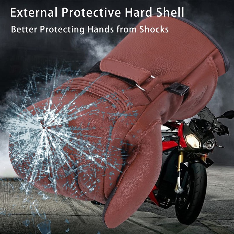 Harssidanzar Winter Motorcycle Gloves,Mens Long Gauntlet Leather Full Finger Touchscreen