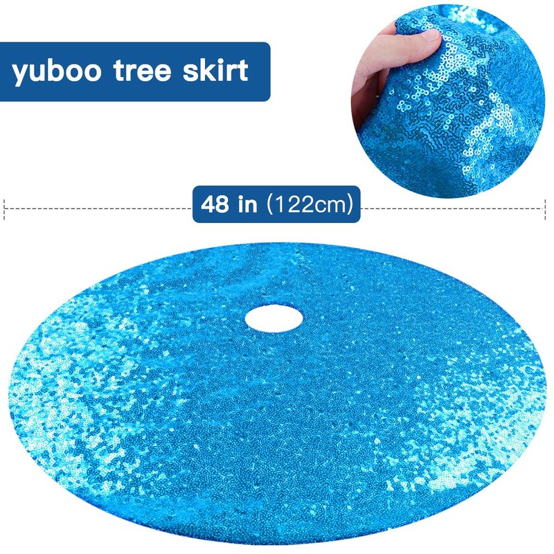 yuboo Teal Blue Christmas Tree Skirt, 48 Inch Sequin Double