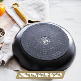 Blue Diamond Gold 8" Frying Pan Skillet, Ceramic Nonstick, PFAS Free, PFOA Free, Induction Suitable, Dishwasher Safe, Gold Handle, Black