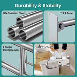 23.6 Inch Foldable Toilet Grab Bars, Bathroom Stainless Steel Handrails with Paper Holder, Handicapped Flip-Up Handles, Senior Safety Rails, Wall Mounted Hand Grips, for Elderly, Disabled, Pregnant