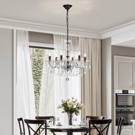 Crystal Chandelier Light Fixture, Modern K9 Crystal Chandeliers for Dining Room, 6-Lights Black Ceiling Light, Adjustable Hanging Pendant Light Fixture for Living Room Entryway Kitchen Island Hallway