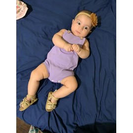 Zoputey Baby Girl Romper Solid Colour Sleeveless with Pocket Design for Infant Baby Girl, Purple, 9-12 Months