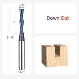 SpeTool 1/4 Inch Shank Downcut Spiral Router Bit 3/16 Inch Cutting Diameter, TAC Coated CNC Router Bits End Mill for Wood Cutting, Slot Mortise, Engraving