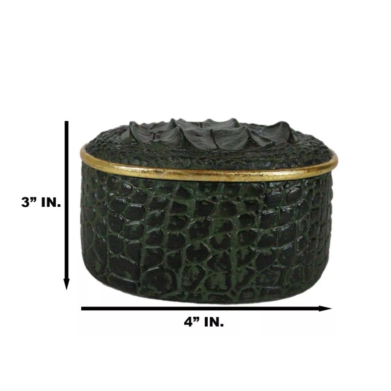 Ebros Gift Faux Crocodile Pattern Textured Green Print Gold Oval