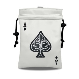 Ace of Spade Golf Valuables Pouch Bag with Drawstrings - Premium Faux Leather Tee Pouch Accessorries for Men, White Ball Bag