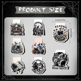 Wxiben Skeleton Reading Bookmark Magnetic - 8 Pcs Gothic Skeleton Bookmarks Magnets Horror Skull Flower Book Marks Page Magnets Marker Clip Gift for Women Men Students Teacher Book Lovers Reading