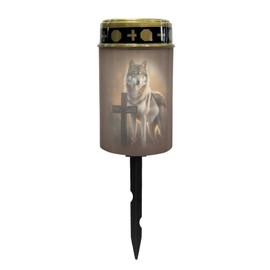 Uorisanigo Wolf Cross Solar Grave Lights for Cemetery Flameless Solar Powered Light for Prayer Waterproof Cemetery Solar Lights for Grave Cemetery Decor Candle Lamp