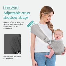 Baby Sling Carrier,Baby Carrier Newborn to Toddler,Toddler Carrier,Portable Lightweight & Spreadable Shoulder Straps (Light Grey)