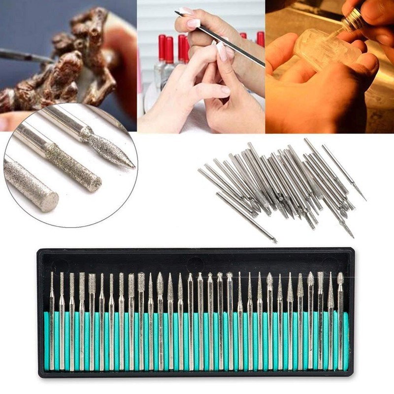 Gasea 30pcs 1/8" Shank Diamond Coated Burr Drill Bits for