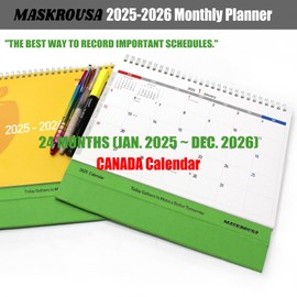 MASKROUSA 2025-2026 Canada Desktop Calendar-24 Months Planner, Standing Flip Desktop Calendar, Compact and Practical Size 250mmx195mm 2025-2026 Desk Calendar (Jan. 2025 - Dec. 2026)