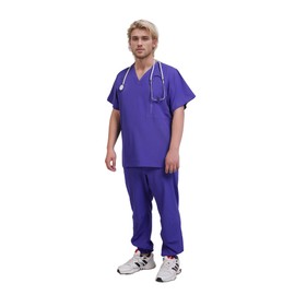 Scrubs - Conjunto de uniformes médicos para hombre y uniforme médico, parte superior y pantalones, parte superior de 5 bolsillos y 5 bolsillos, Azul profundo, Medium