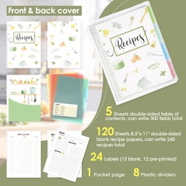 8.5" x 11" Recipe Book to Write in Your Own Recipes, Personal Blank Recipe Notebook Binder, Removable Hardcover Empty Recipe Journal Cookbook Binder with 8 Dividers and 24 Tabs, Hold up to 240 Recipes