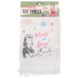 COUNTRY CLUB JNS_476583 Vintage Made with Love 3 Piece Kitchen Tea Towels, 100Percent_Cotton