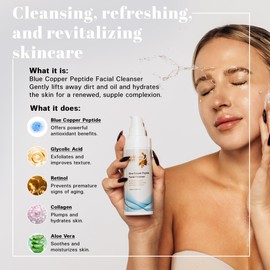 Wellness Heavens Blue Copper Peptide Facial Cleanser, Anti-Aging Face Wash for Radiant Skin, Moisturizing Cleanser with Antioxidants, Strengthens Skin Barrier & Improves Collagen Production, 100ml