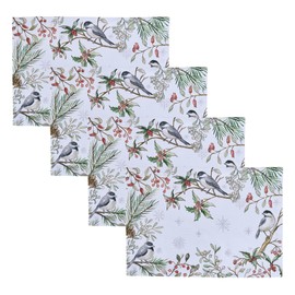 Split P Winter Harmony Placemat Set of 4, Green 13" X 19" Holiday Place Setting for Winter & Christmas Table Decor, White Reusable 100% Cotton Table Mat for Everyday Or Seasonal Use, Machine Washable