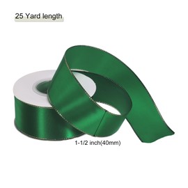 MECCANIXITY 1 1/2 Inch 25 Yard Wide Satin Ribbon with Gold Edges Border Grosgrain Fabric Ribbon for Gift Wrapping Wedding Bouquet, Light Green