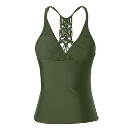 Holipick Tankini Top for Women V Neck Tummy Control Swim Top Ruched Bathing Suit Top Only No Bottom, Army Green, Large