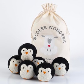 Woolee Wonders 6-Pack XL Organic Wool Dryer Balls - 100% New Zealand Wool, Reuse for 1000 Loads, Fair Trade, Handmade in Nepal, Dryer Balls Laundry Reusable, Penguins Dryer Ball Set, Mesh Laundry Bag