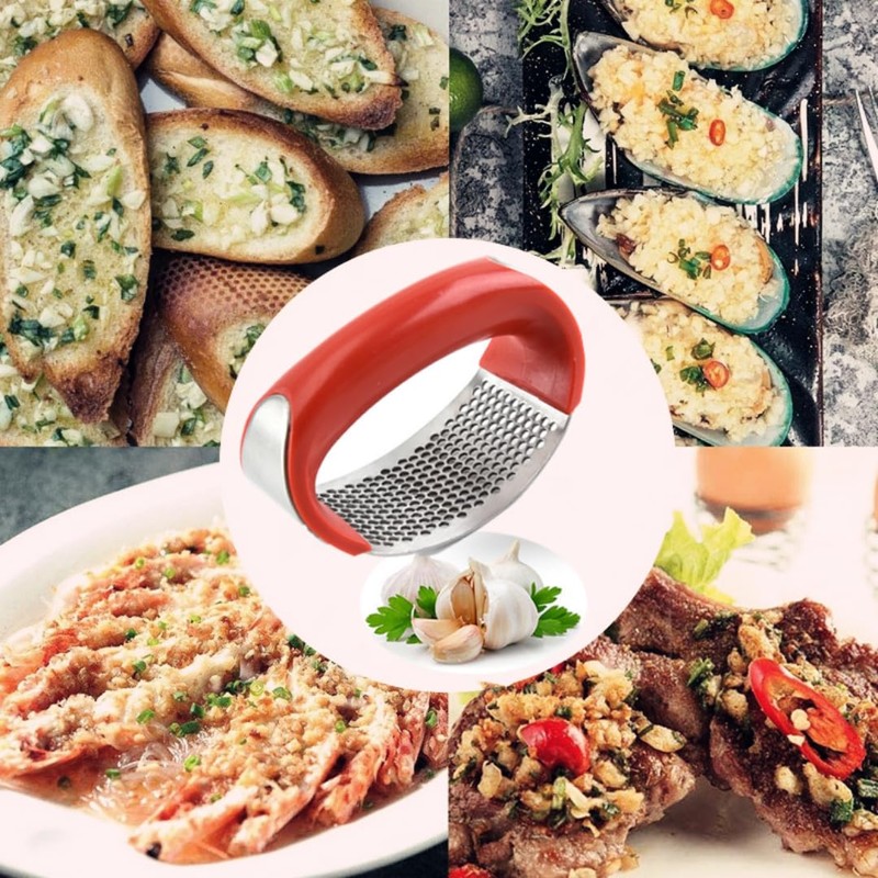 Garlic Squeezing Tool Stainless Steel Garlic Grinder with Peeler &