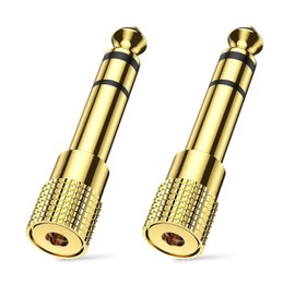 2 Headphone Audio Jack Adaptors – Stereo Aux Plug Converters (6.35mm Male/1/4 Inch to 3.5mm Female/1/8 Inch), Compatible with Digital Pianos, Keyboards, Amplifiers, and Earphones(Gold)