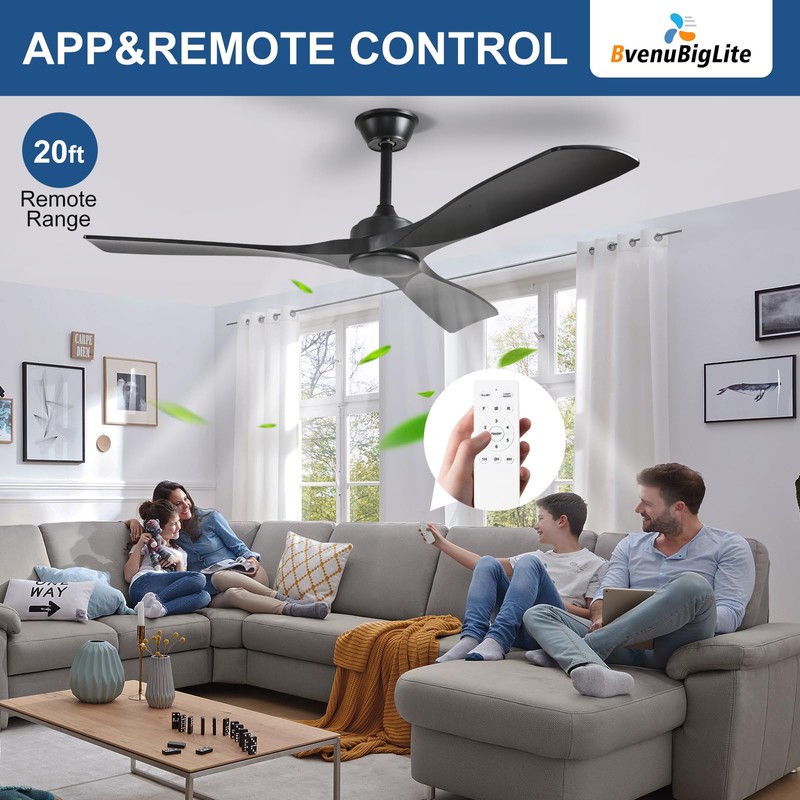 BvenuBigLite Ceiling Fan Without Light: 52 Inch Outdoor Fan for