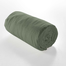 douceur d'intérieur, Fitted Sheet (140 x 190 cm) Angelia Khaki, Cotton Gauze