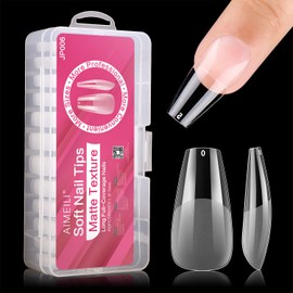 AIMEILI False Nail Tips, 432PCS Clear Matte Coffin Full Cover Nail Tips for Soak Off Nail Extension, Acrylic False Press on Nails with Box for Nail Art Salon and Home DIY, 10 Sizes 006