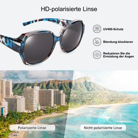 TINHAO Oversized Sunglasses for Women Men Polarized UV Protection Butterfly Oversized Sunglasses Over Glasses, blue-grey leopard