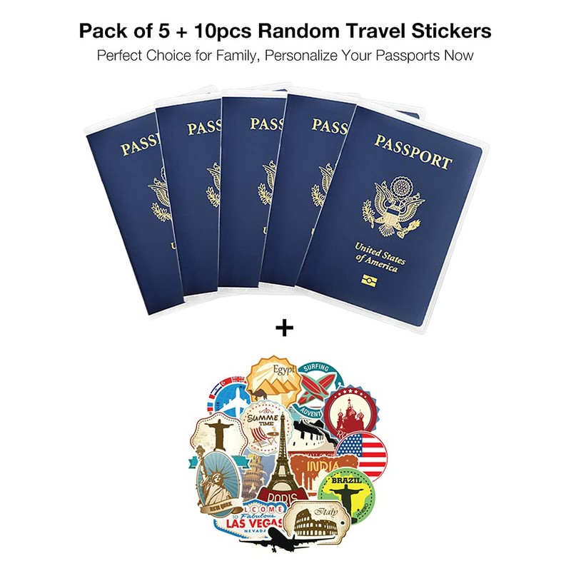 WHALEZON 5 Pack Clear Passport Cover, Transparent Plastic Passport Protector