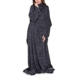 Mia Cossotta - Cuddly blanket with sleeves made of soft coral fleece, TV blanket, colour: anthracite