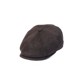 HATSQUARE 8 Panel Dark Brown Herringbone Wool Newsboy Hats Baker Boy Cap for Men - XXL