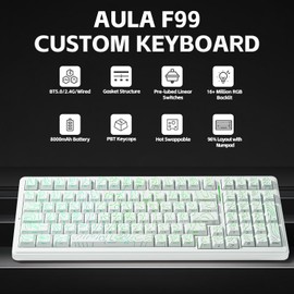 LEOBOG Aula F99 Keyboard Gaming, Wireless Mechanical Keyboards, Hot Swappable Custom Creamy White Keyboard, RGB Backlit PC Gaming Keyboards,BT5.0/2.4GHz/USB-C,Topographic Side-Printed Keycaps, Switch