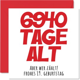 19. Geburtstagskarte Lustig für Jungen Mädchen Ihn Sie - 6940 Tage Alt - Lustiger Dreizehn Dreizehnte Alles Gute Zum Karte Geburtstag für Sohn Tochter, 145mm x 145mm Humor Scherzen Glückwunschkarten