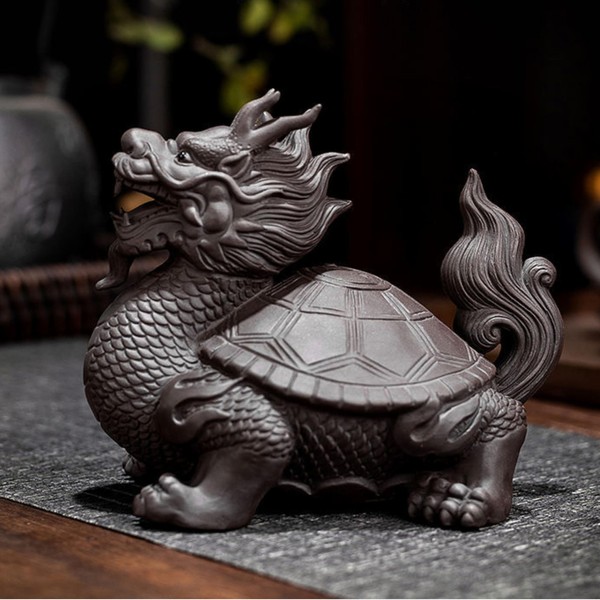 [TASINO] Dragon Turtle Longui Buddha Statue Figurine Zodiac Good Luck 4.5 x 5.1 x 3.3 inches (11.5 x 13 x 8.5 cm), Purple Sand