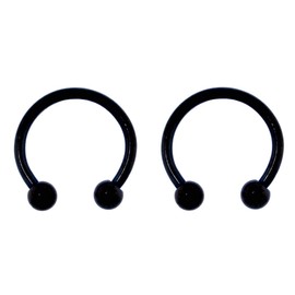 Lex & Lu Pair of Titanium Circular Barbell w/Balls Horseshoe Earrings 18-14G